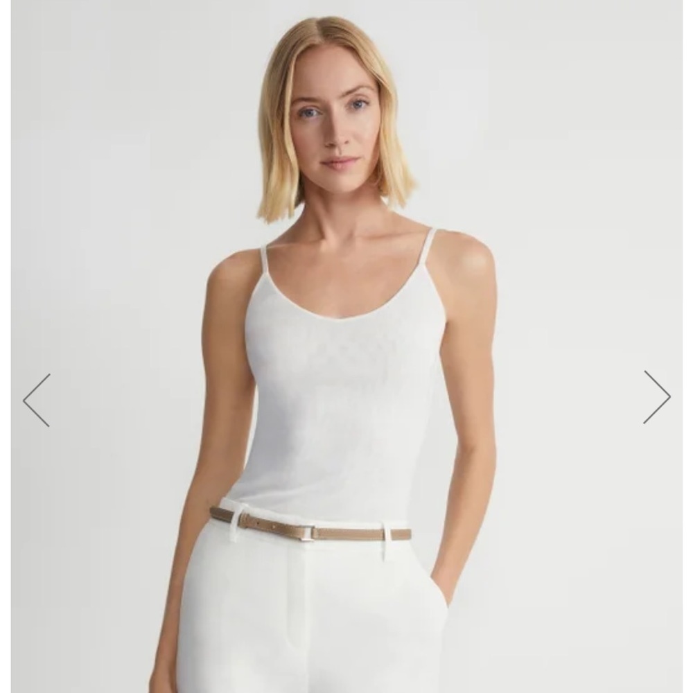 NWT Lafayette 148 Large White Cloud Mesh Jersey Nylon Camisole Vneck MTV08R-J397